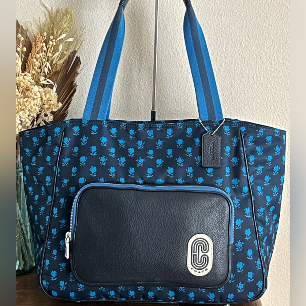 COACH Court Badlands Floral Print Nylon w/Pebble Leather Trim Tote Bag